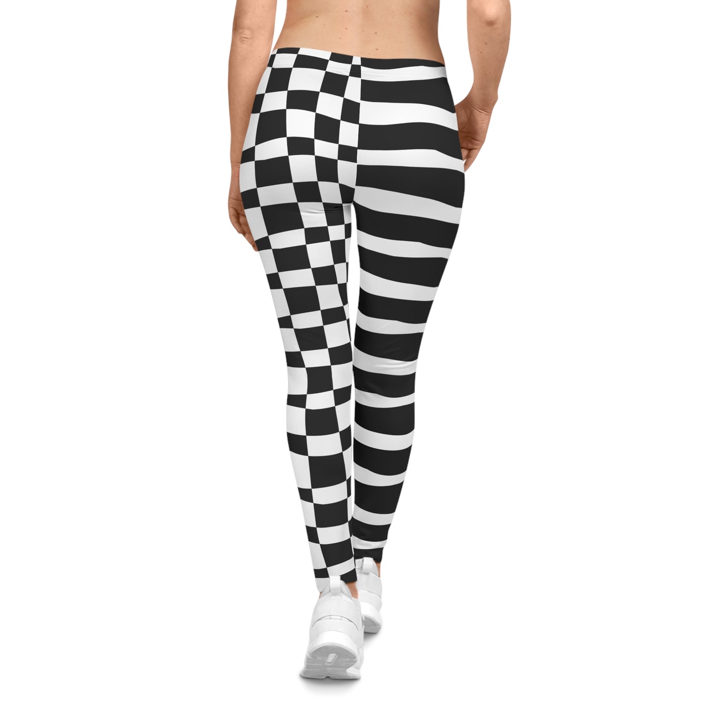 All-Over Print Leggings Striped & Checkered Split Black/White