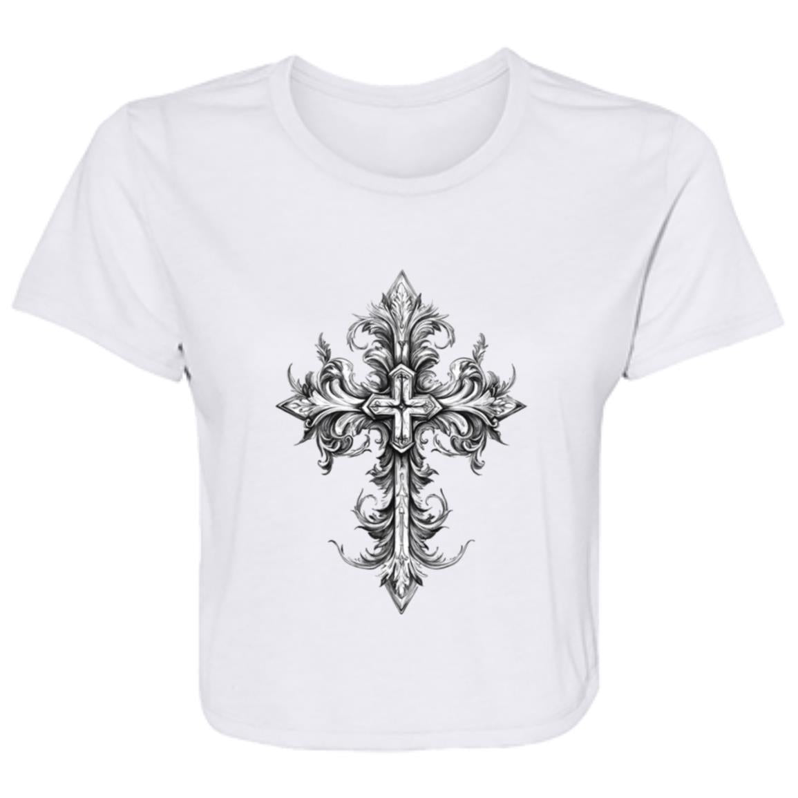 Flowy Cropped Tee Ornate Cross