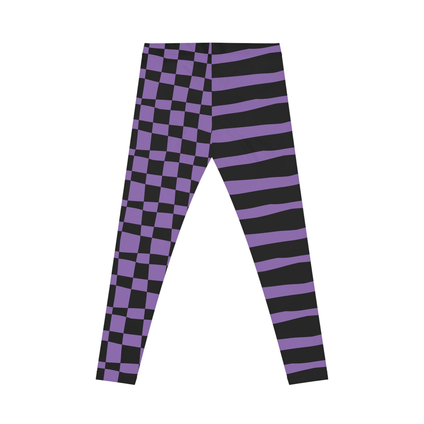 All-Over Print Leggings Striped & Checkered Split Black/Purple