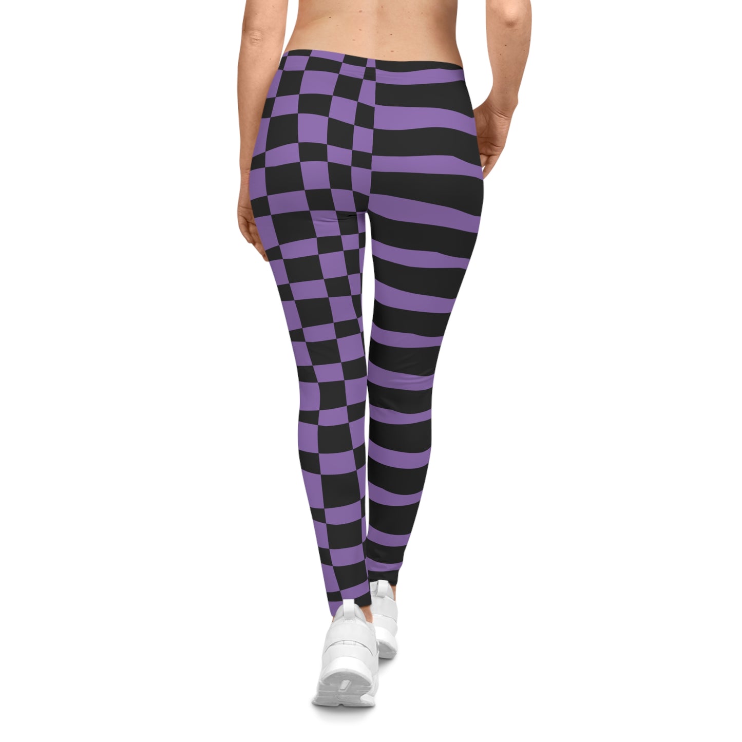 All-Over Print Leggings Striped & Checkered Split Black/Purple