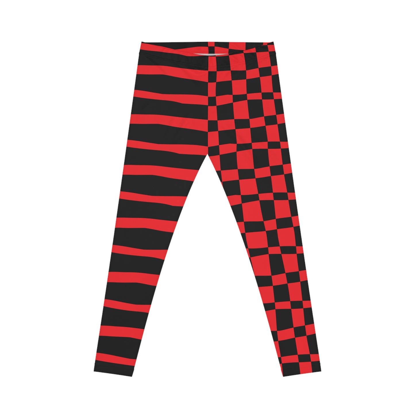 All-Over Print Leggings Striped & Checkered Split Black/Red