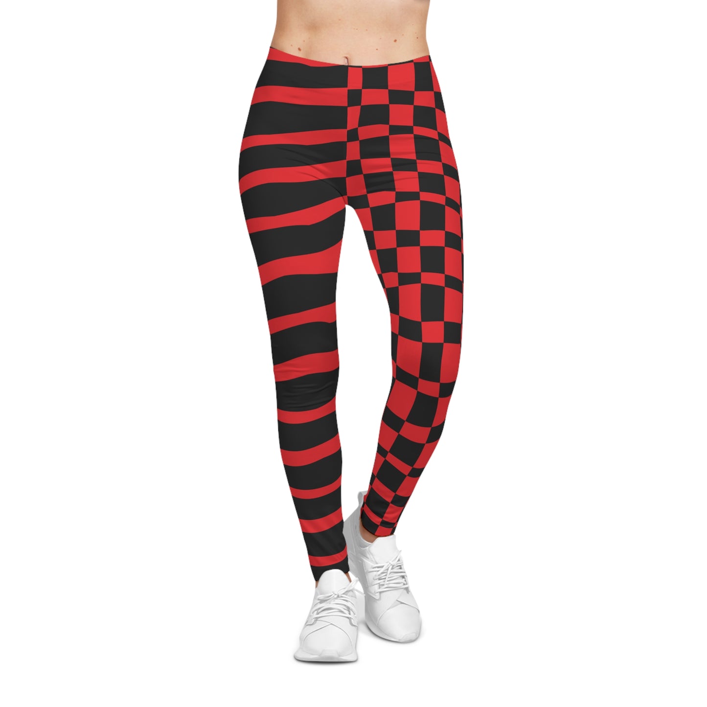 All-Over Print Leggings Striped & Checkered Split Black/Red