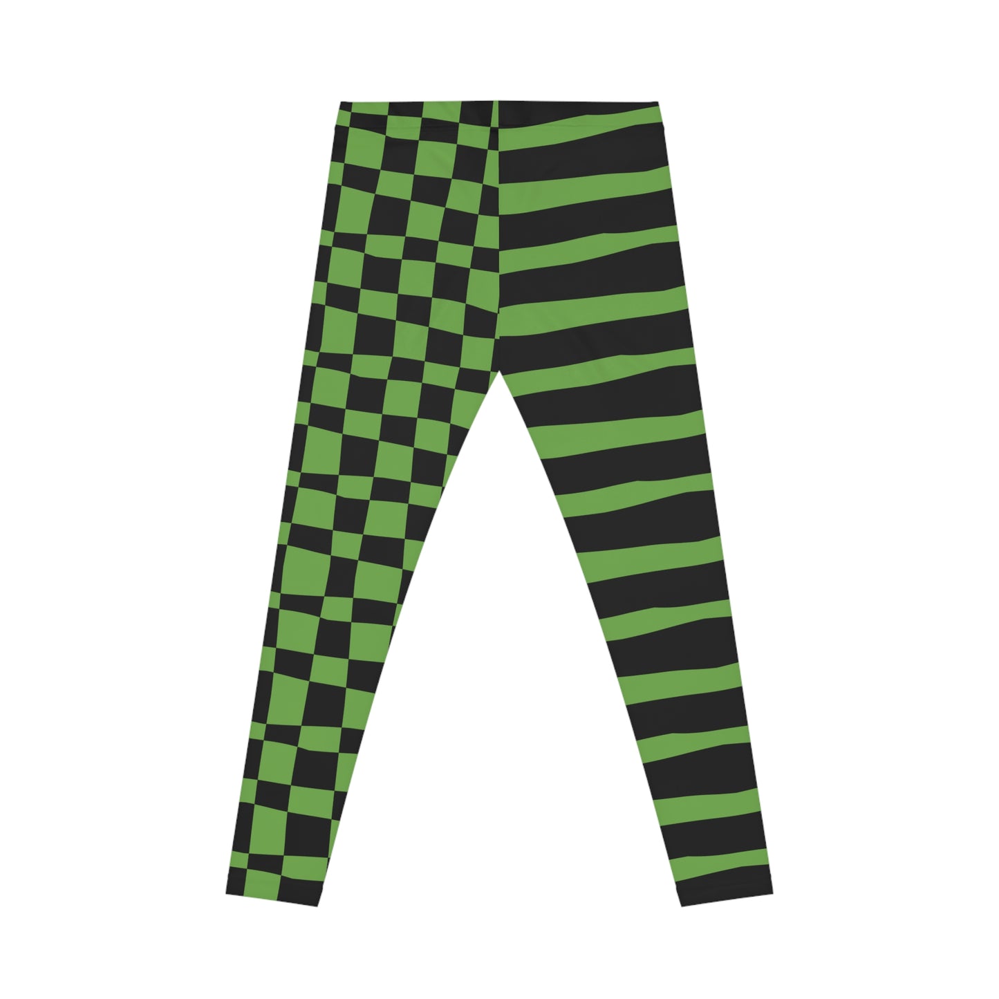 All-Over Print Leggings Striped & Checkered Split Black/Green