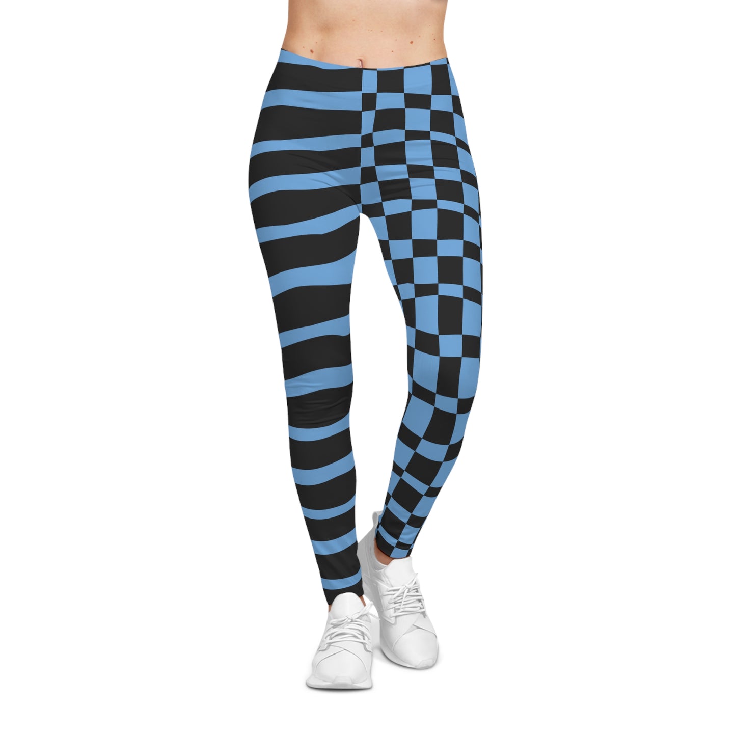 All-Over Print Leggings Striped & Checkered Split Black/Blue