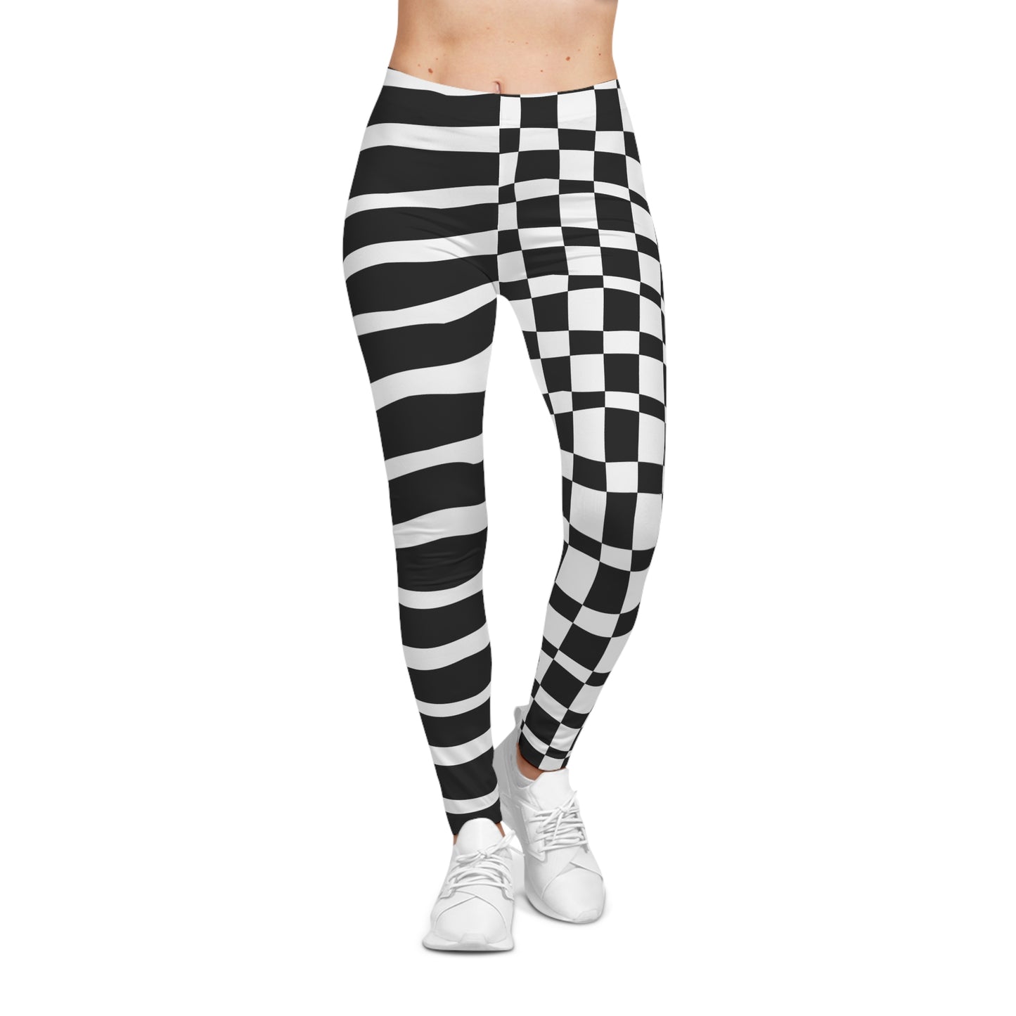 All-Over Print Leggings Striped & Checkered Split Black/White