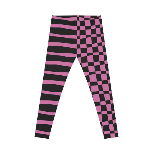 All-Over Print Leggings Striped & Checkered Split Black/Pink