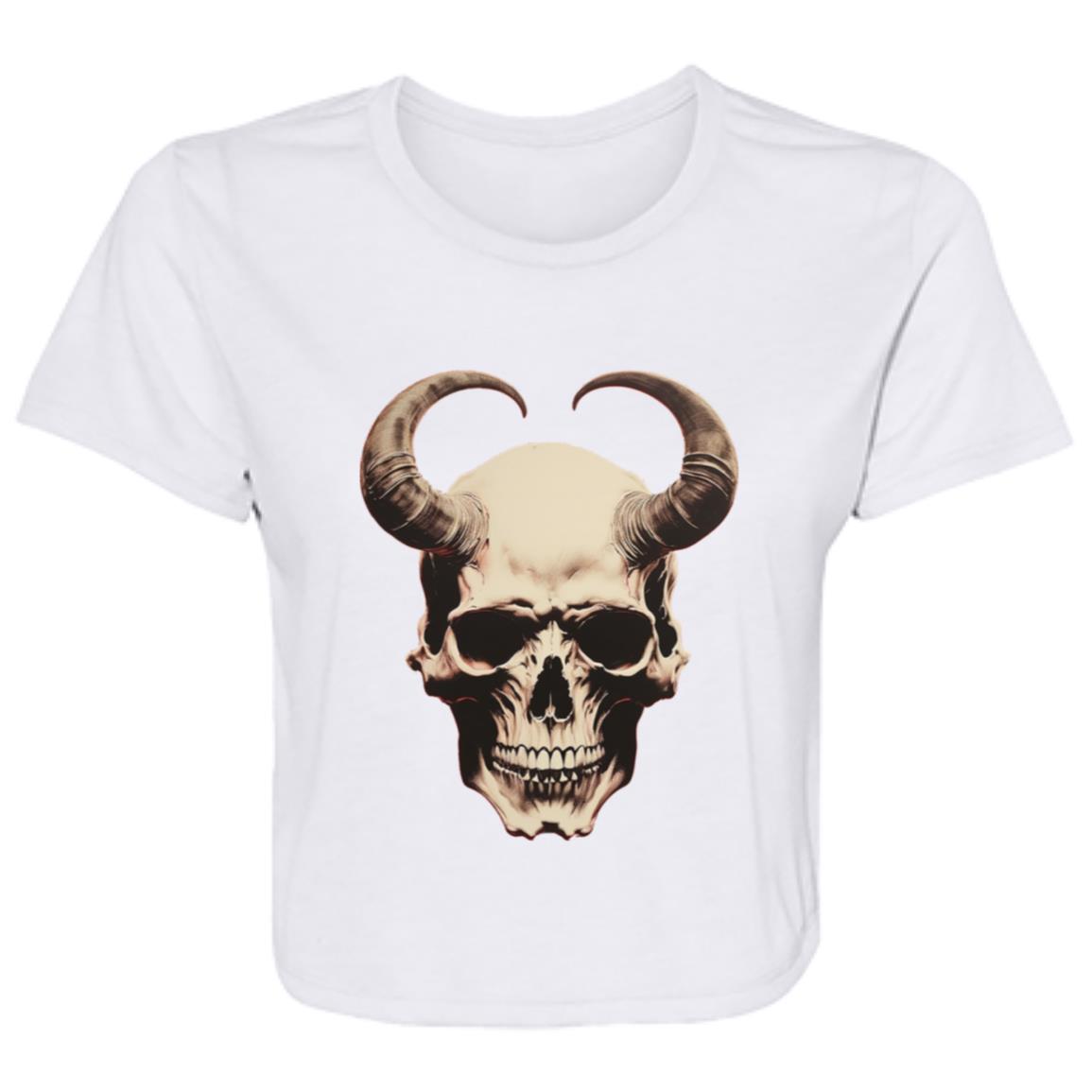 Flowy Cropped Tee Horned Skull