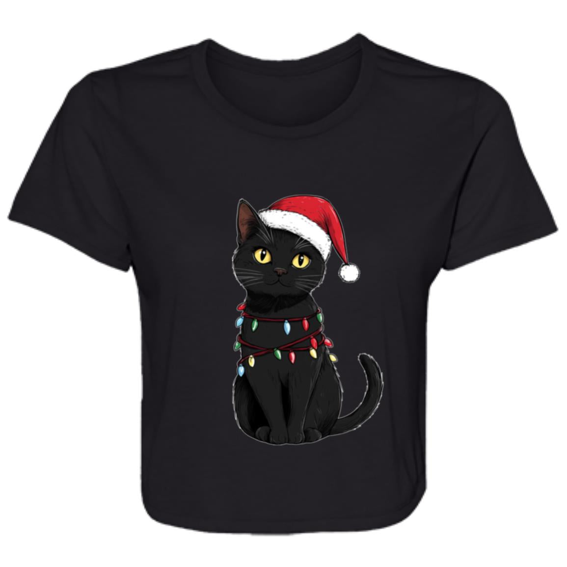 Flowy Cropped Tee Festive Cat