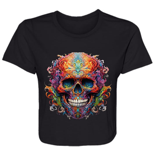 Flowy Cropped Tee Ornamental Skull