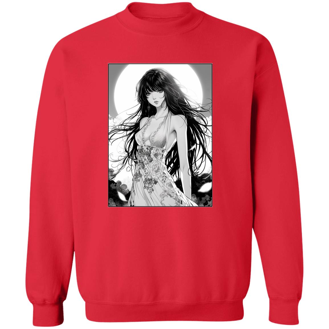 Pullover Sweatshirt Anime Woman In Floral Dress