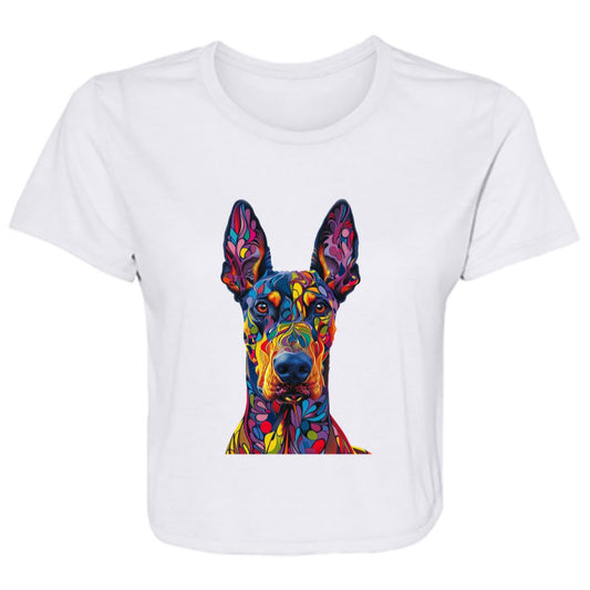 Flowy Cropped Tee Colorful Abstract Doberman