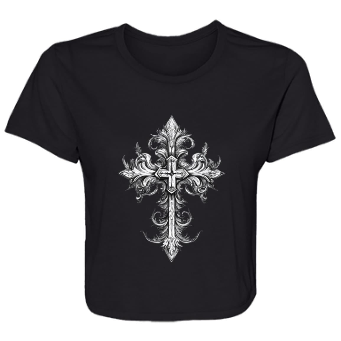 Flowy Cropped Tee Ornate Cross