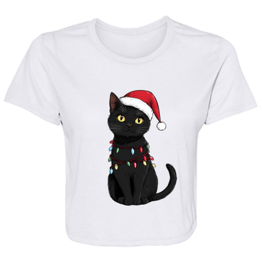 Flowy Cropped Tee Festive Cat