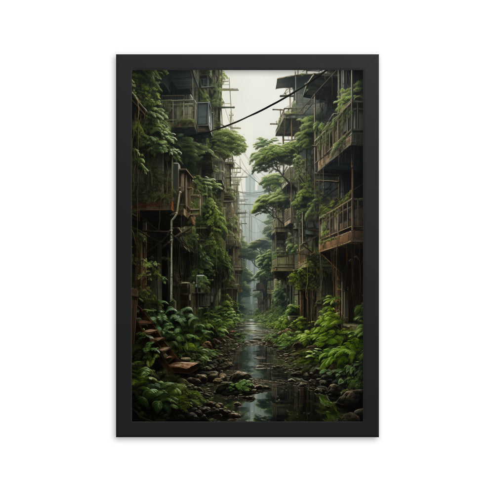 Framed Poster Dystopian Overgrown City