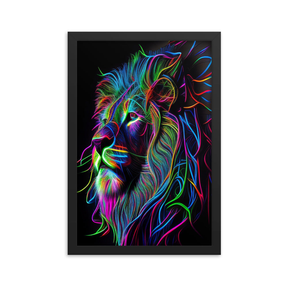 Framed Poster Neon Abstract Lion
