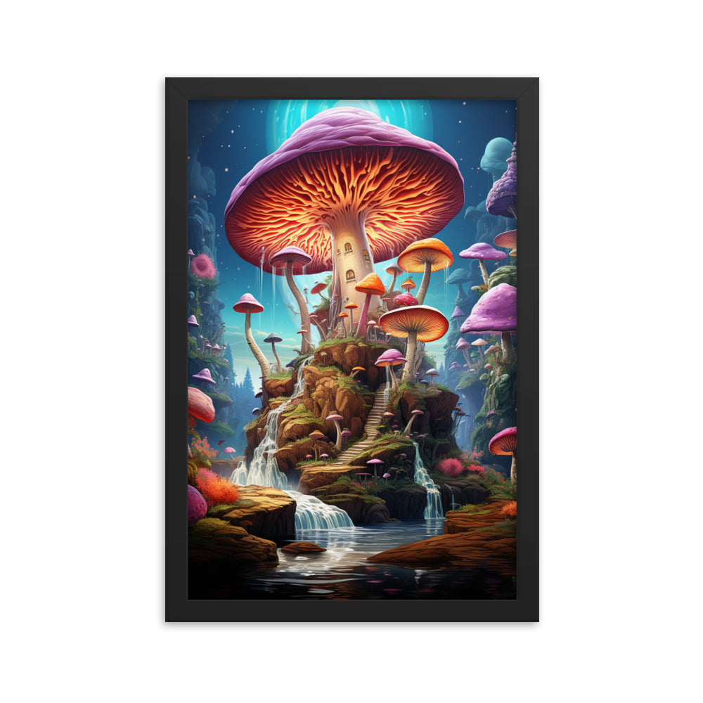 Framed Poster Fantasy Mushroom Island House