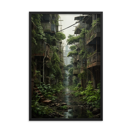 Framed Poster Dystopian Overgrown City