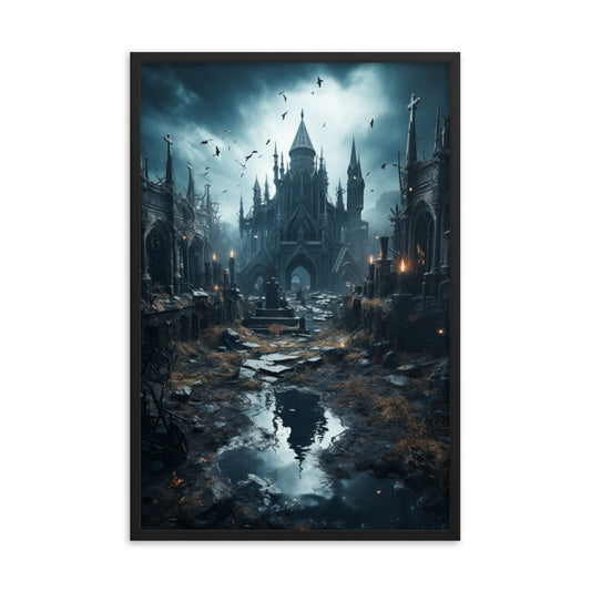 Framed Poster Rainy Gothic Castle Courtyard