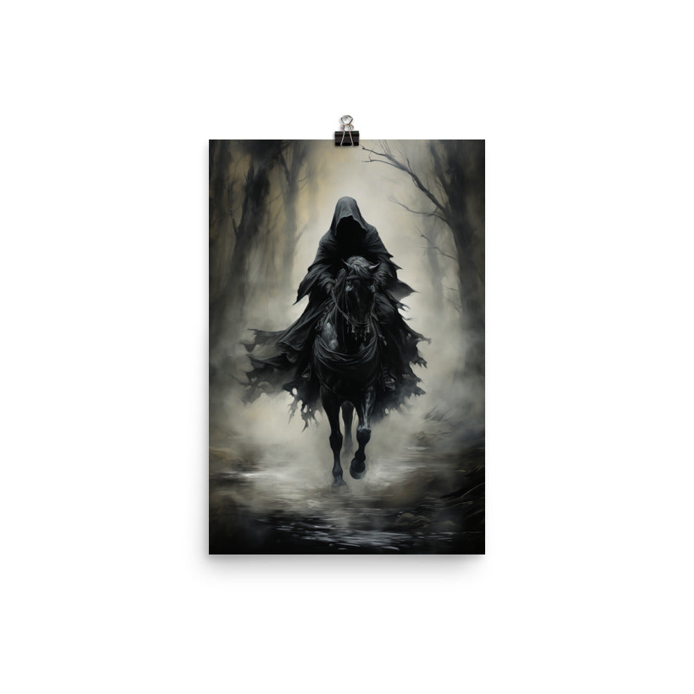 Poster Hooded Horseman In Misty Forest
