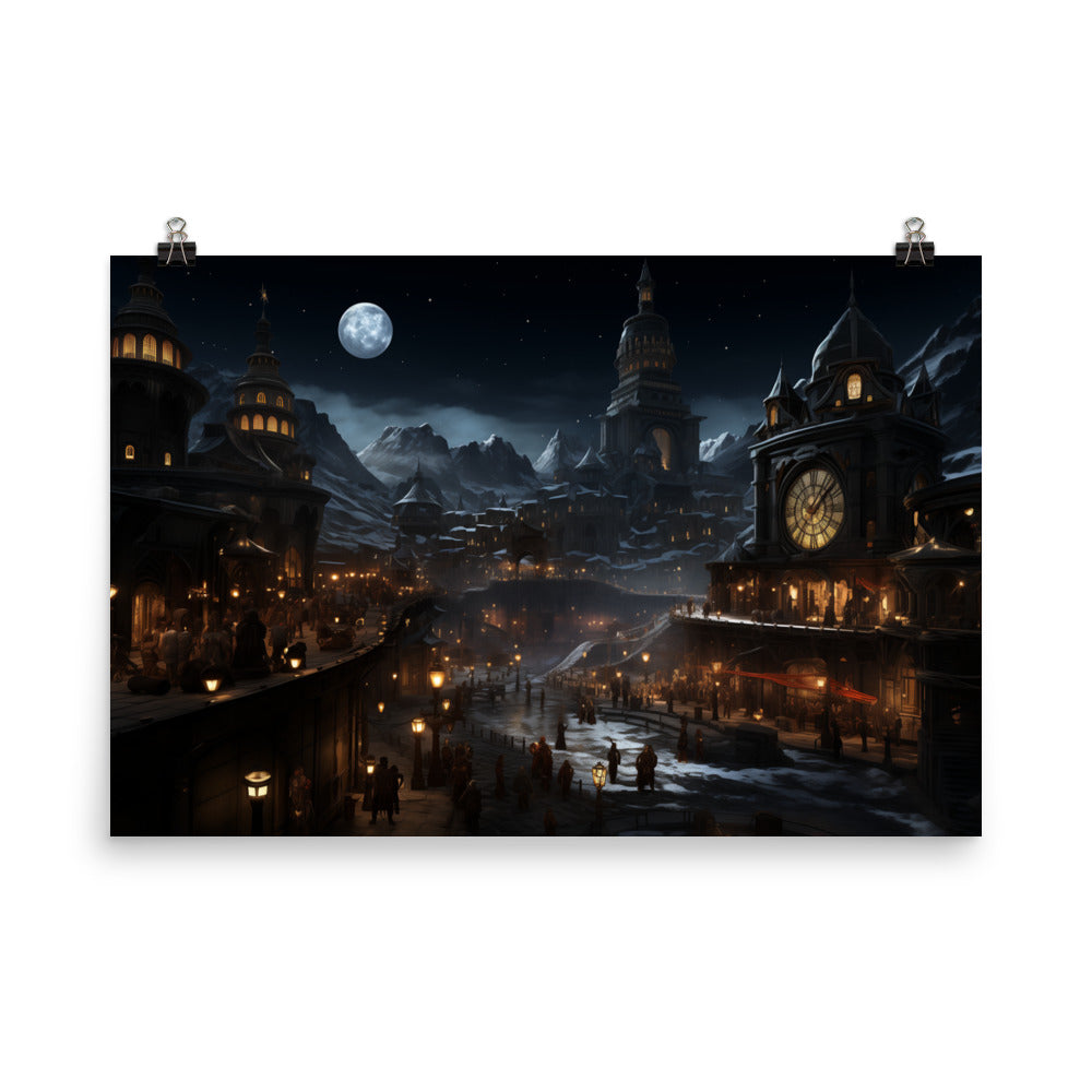Poster Moonlight Snowy Town